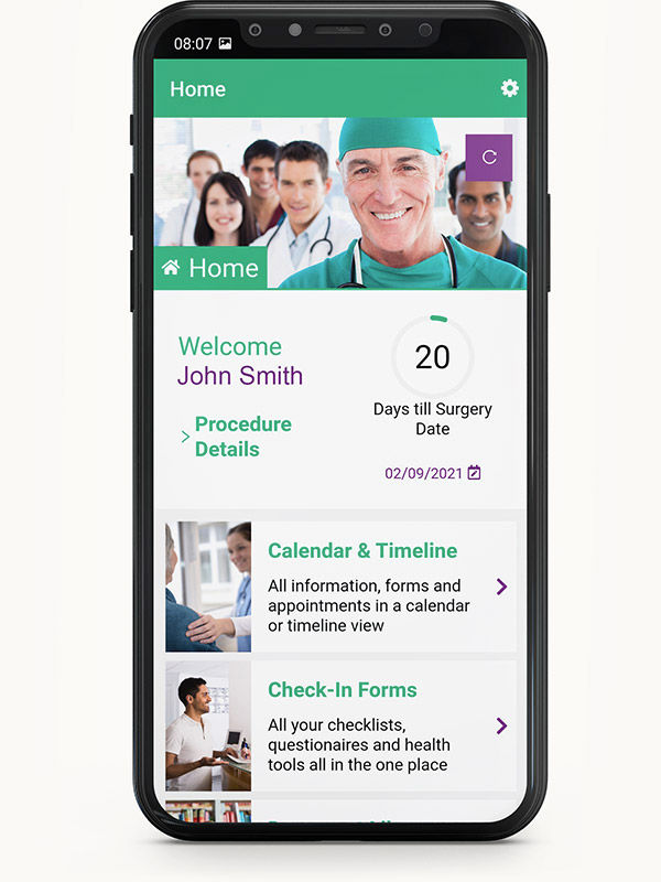 Appareil mobile avec écran ForPatientApp