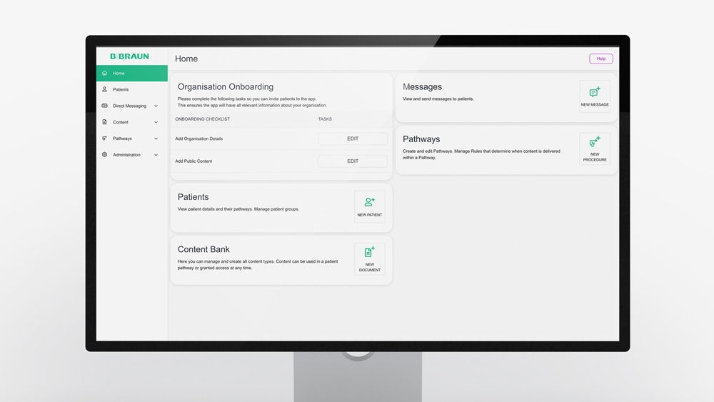 Ein Computerbildschirm mit der Dashboard-Oberfläche der Patienten-App